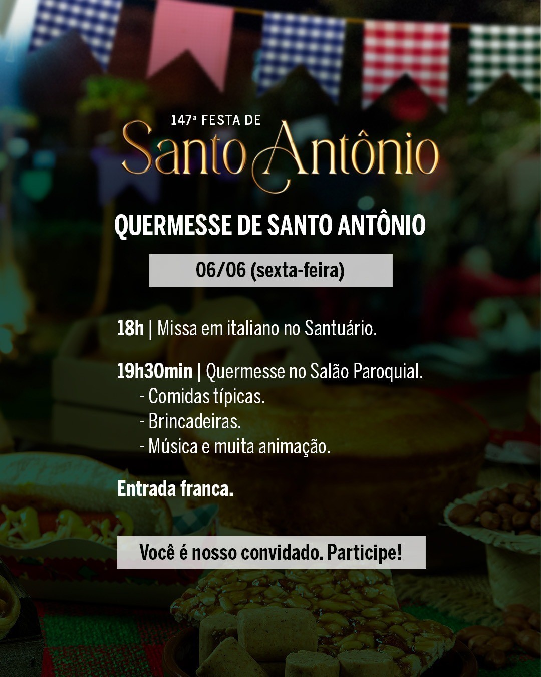 Missa em Italiano e Quermesse marcam a semana na Trezena da 147ª Festa de Santo Antônio, em Bento